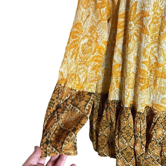 Free people crepe floral mini dress sunshine bohemian mixed media tropical - Picture 2 of 5